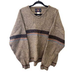 American Portrait V-Neck Stripe Wool‎ Long Sleeve Sweater Brown Men's Size XL